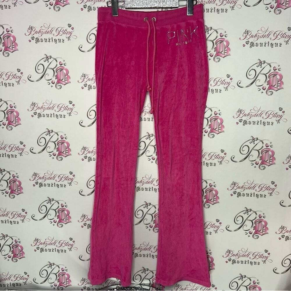 Victoria secret pink pants velour velvet pockets on bum pink with sparkly sequin